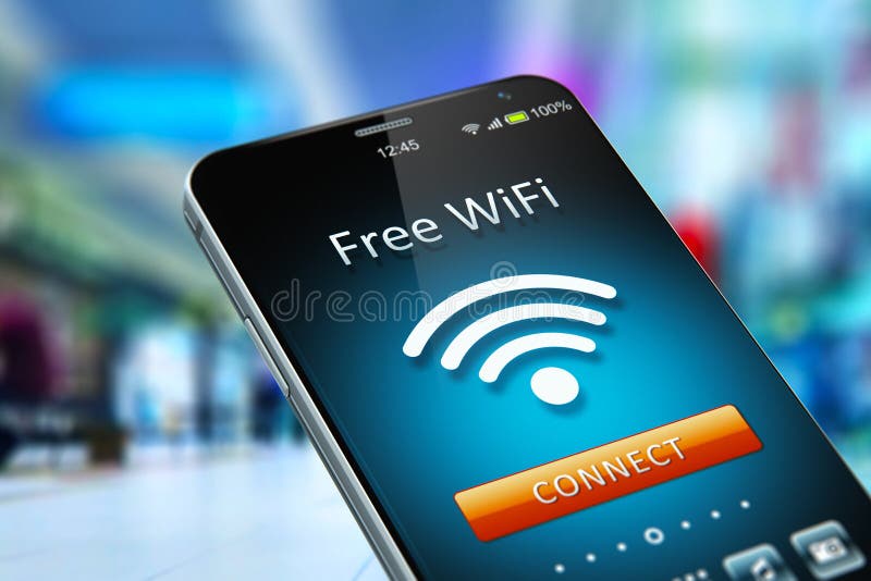Gratis WiFi-netwerk op smartphone in het winkelcentrum stock illustratie