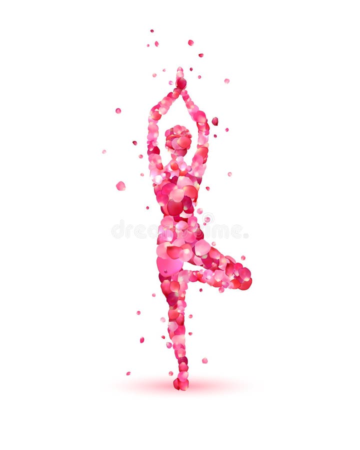 Vrikshasana asana γιόγκας των ροδαλών πετάλων Το δέντρο θέτει απεικόνιση αποθεμάτων Vrikshasana asana γιόγκας των ροδαλών πετάλων Το δέντρο θέτει απεικόνιση αποθεμάτων