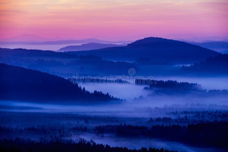 Misty woods and field, Europe landscape. Misty woods and field, Europe landscape
