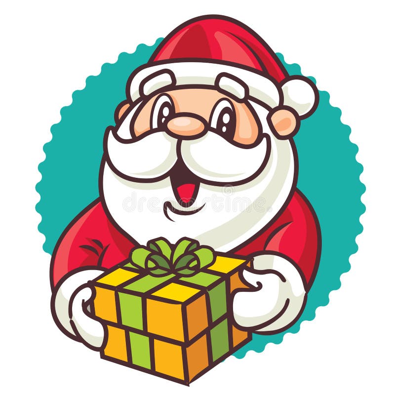 Vrolijk kerstfeest Cartoon Santa Claus bezit huidige gift met blauwe achtergrond kerstteken stock illustratie Vrolijk kerstfeest Cartoon Santa Claus bezit huidige gift met blauwe achtergrond kerstteken stock illustratie