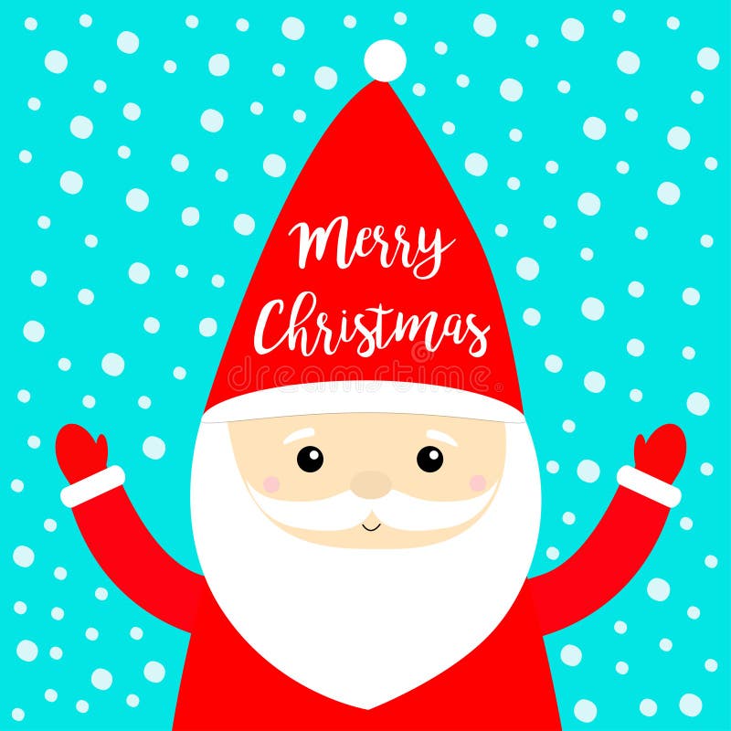 Vrolijk kerstfeest Sinterklaas, rode hoed, baard Cute cartoon kawaii grappig personage neemt handen omhoog Sneeuwvlokken vallen royalty-vrije illustratie Vrolijk kerstfeest Sinterklaas, rode hoed, baard Cute cartoon kawaii grappig personage neemt handen omhoog Sneeuwvlokken vallen royalty-vrije illustratie