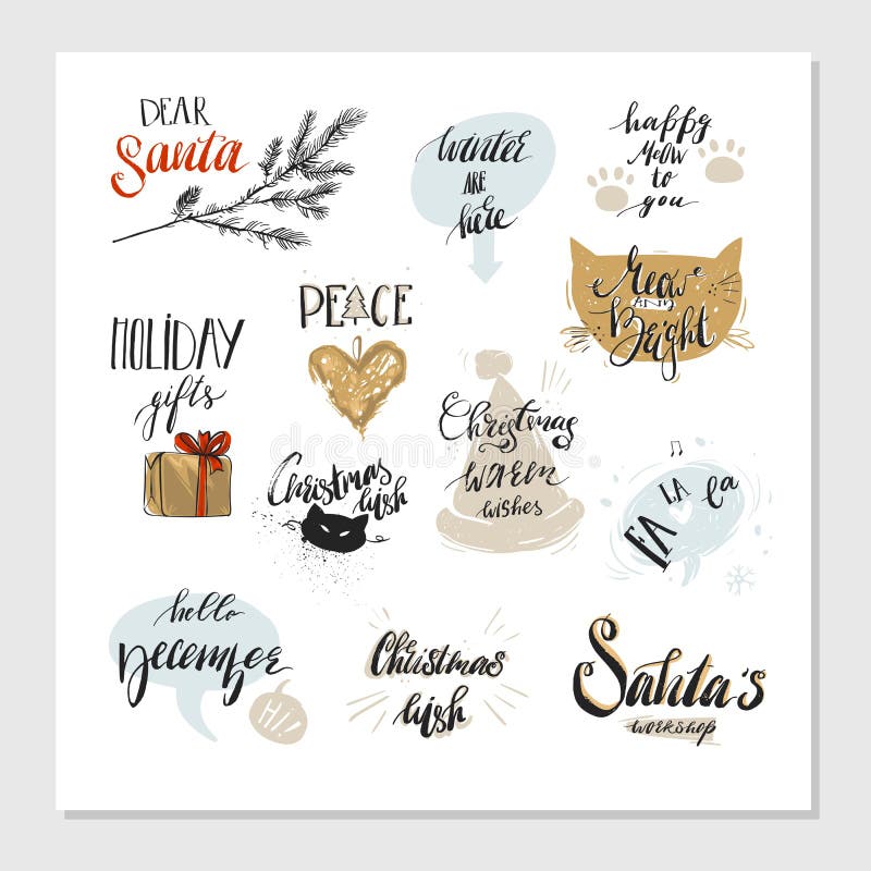 Vrolijke Kerstmis en de Gelukkige ontwerpen geplaatste van de Nieuwjaartypografie Vector illustratie royalty-vrije illustratie Vrolijke Kerstmis en de Gelukkige ontwerpen geplaatste van de Nieuwjaartypografie Vector illustratie royalty-vrije illustratie