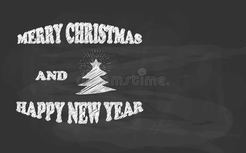 Vrolijke Kerstmis en de Gelukkige schets van het Nieuwjaarhand getrokken krijt op een bord vector illustratie Vrolijke Kerstmis en de Gelukkige schets van het Nieuwjaarhand getrokken krijt op een bord vector illustratie