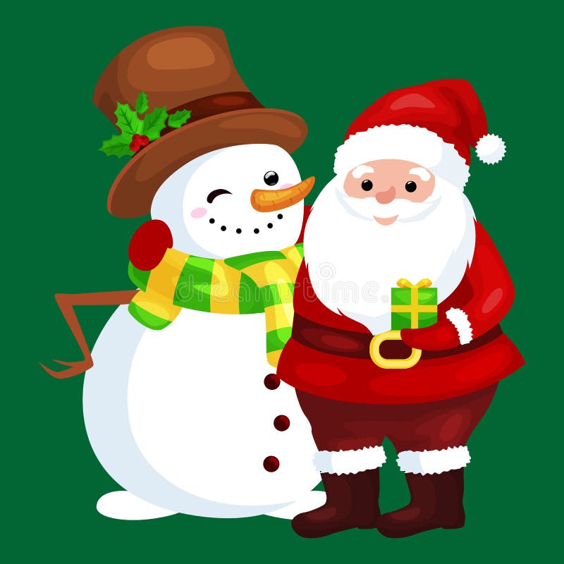 Vrolijke Kerstmis en Gelukkig Nieuwjaar! Vrienden Santa Claus in hoed en sneeuwman vector illustratie Vrolijke Kerstmis en Gelukkig Nieuwjaar! Vrienden Santa Claus in hoed en sneeuwman vector illustratie