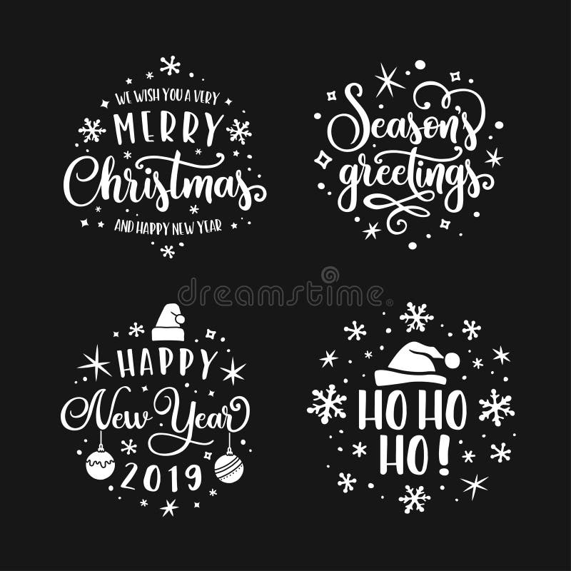 Vrolijke Kerstmis en Gelukkige Nieuwjaar het van letters voorzien malplaatjereeks Vector uitstekende illustratie vector illustratie Vrolijke Kerstmis en Gelukkige Nieuwjaar het van letters voorzien malplaatjereeks Vector uitstekende illustratie vector illustratie