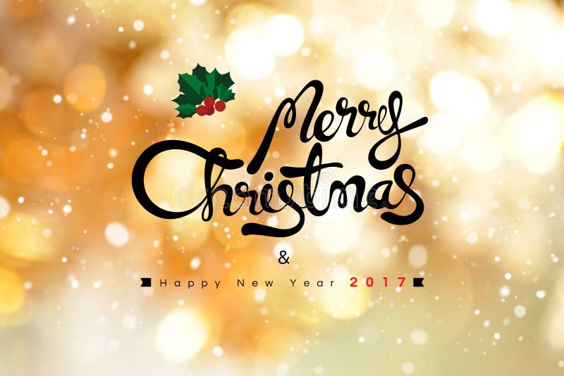 Vrolijke Kerstmis en Gelukkige Nieuwjaar 2017 tekst op glanzend goud bokeh stock foto Vrolijke Kerstmis en Gelukkige Nieuwjaar 2017 tekst op glanzend goud bokeh stock foto