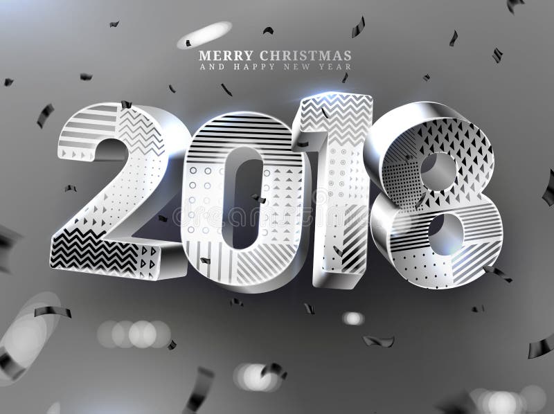 2018 Vrolijke Kerstmis en Gelukkige Nieuwjaardecoratie Vectorillustratie van 3d metaalaantal van 2018 met geometrische textuur royalty-vrije illustratie 2018 Vrolijke Kerstmis en Gelukkige Nieuwjaardecoratie Vectorillustratie van 3d metaalaantal van 2018 met geometrische textuur royalty-vrije illustratie