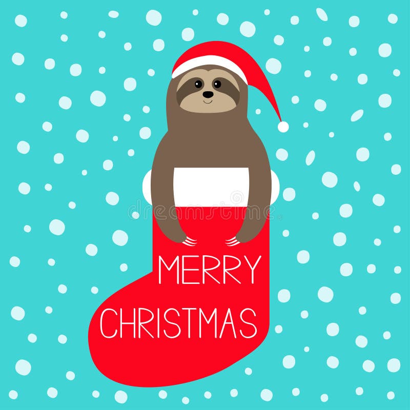 Vrolijke Kerstmis Luiaard in rode sok Santa Hat Sneeuwvlok Ver*tragen, het Leuke luie karakter van beeldverhaal grappige kawaii G vector illustratie Vrolijke Kerstmis Luiaard in rode sok Santa Hat Sneeuwvlok Ver*tragen, het Leuke luie karakter van beeldverhaal grappige kawaii G vector illustratie