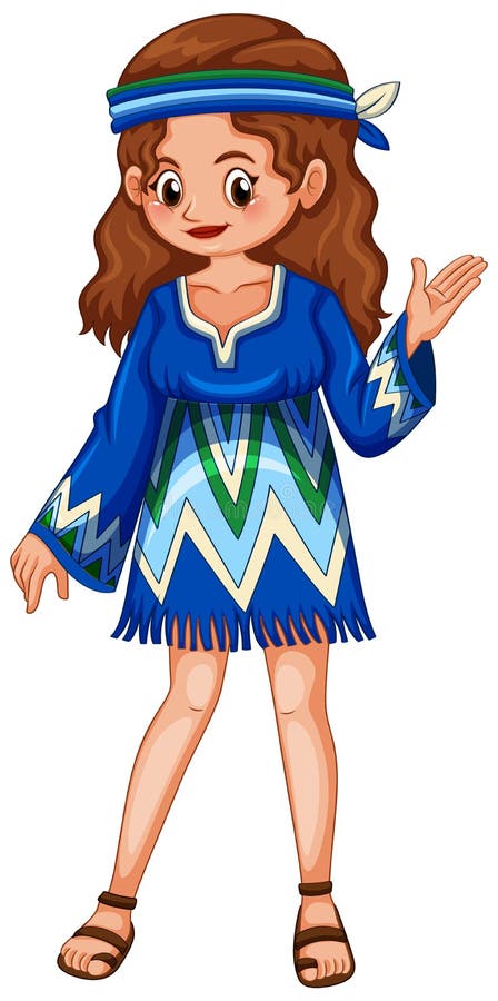Vrouw in blauwe hippiekleding stock illustratie Vrouw in blauwe hippiekleding stock illustratie