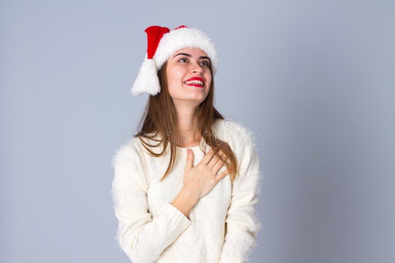 Vrouw in de rode hoed van Kerstmis stock afbeeldingen Vrouw in de rode hoed van Kerstmis stock afbeeldingen