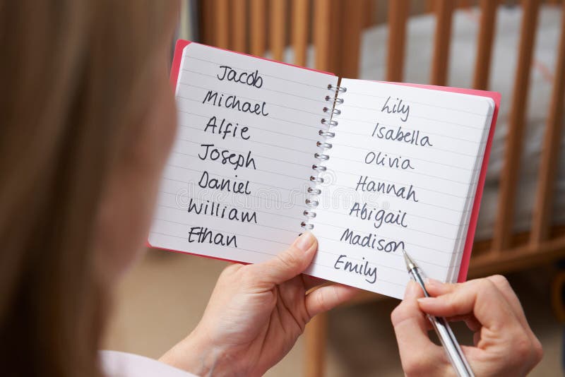 Close Up Of Woman Choosing Baby Names In Nursery. Close Up Of Woman Choosing Baby Names In Nursery