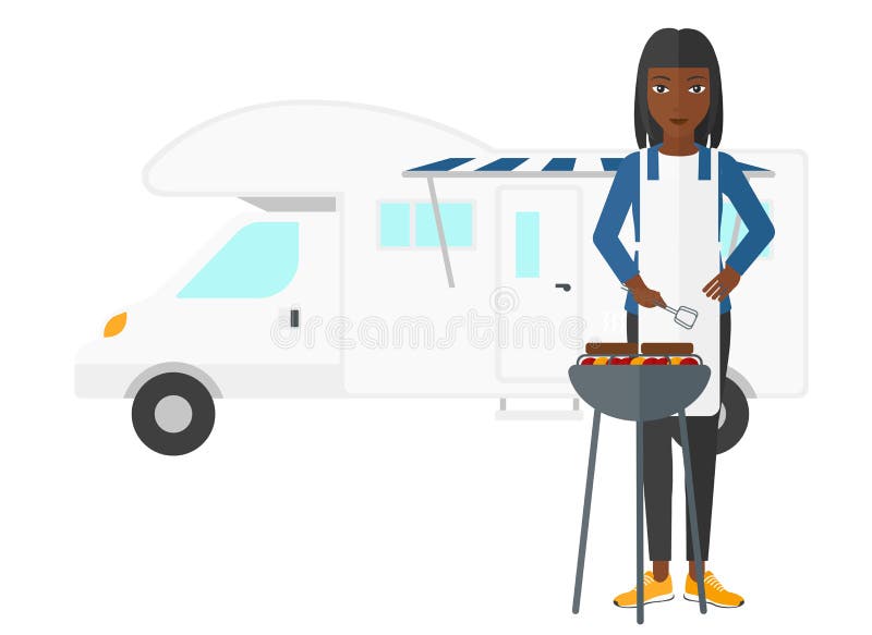 Vrouw bereidt barbecue voor vector illustratie
