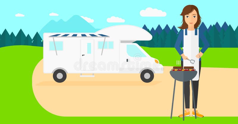 Vrouw die een barbecue bereidt stock illustratie