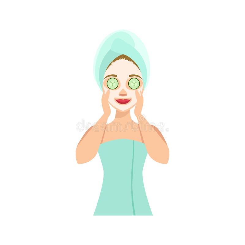 Vrouw die Cucumber Mask Home Spa Behandelingsprocedure doen stock illustratie Vrouw die Cucumber Mask Home Spa Behandelingsprocedure doen stock illustratie