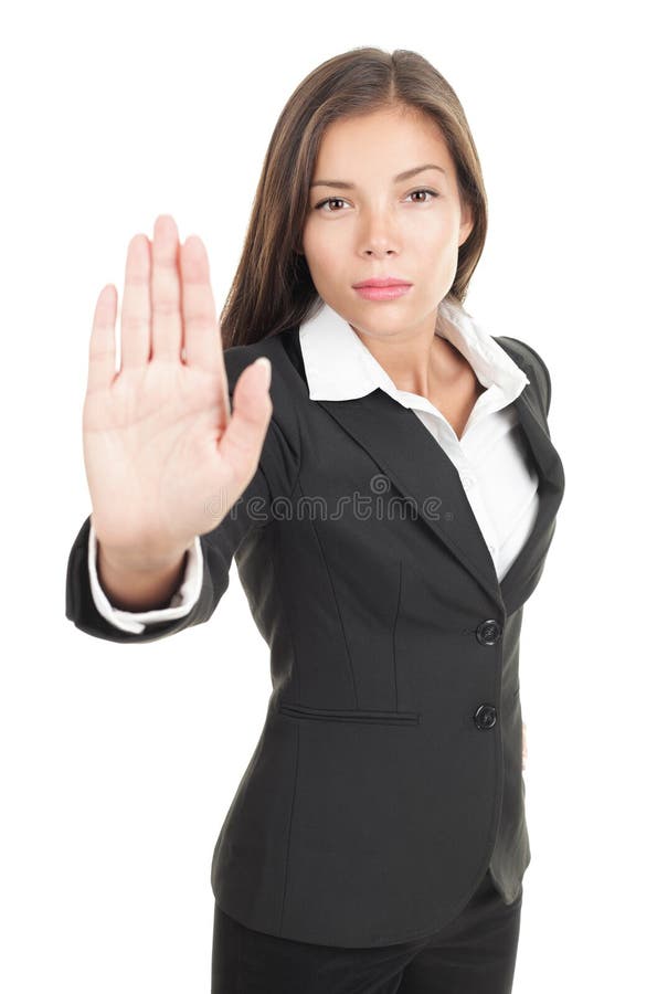 Vrouw die het teken van het handeinde geeft stock afbeelding Vrouw die het teken van het handeinde geeft stock afbeelding