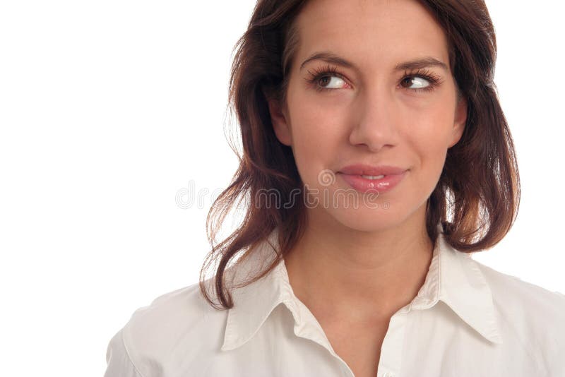 Vrouw kijkt omhoog stock foto's