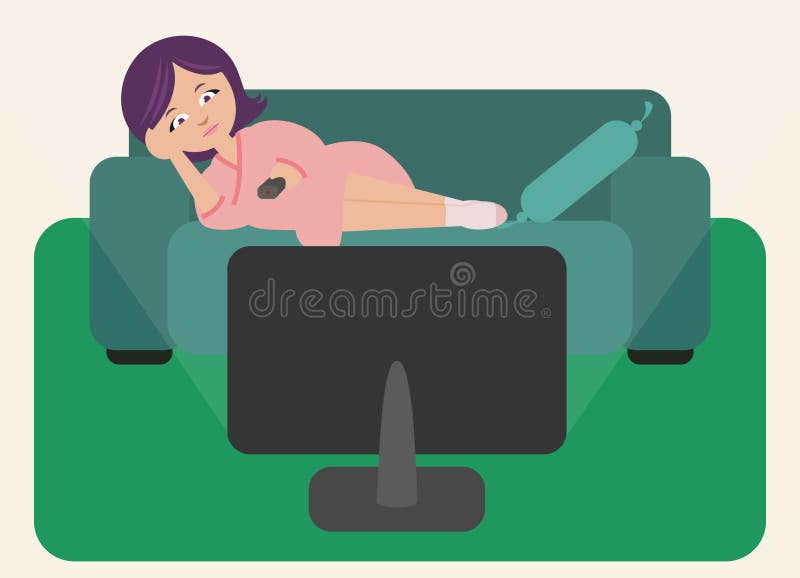 Vrouw die op TV let stock illustratie Vrouw die op TV let stock illustratie