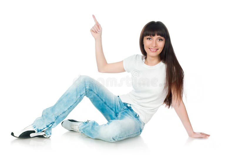 Vrouw die op wit toont stock afbeelding Vrouw die op wit toont stock afbeelding