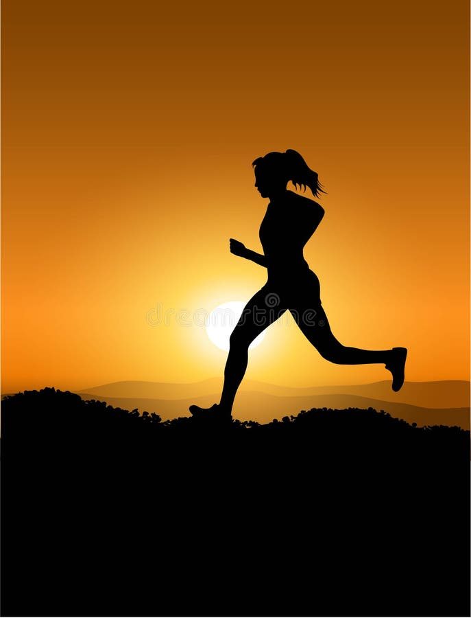 Vrouw die tijdens zonsondergang loopt royalty-vrije illustratie Vrouw die tijdens zonsondergang loopt royalty-vrije illustratie