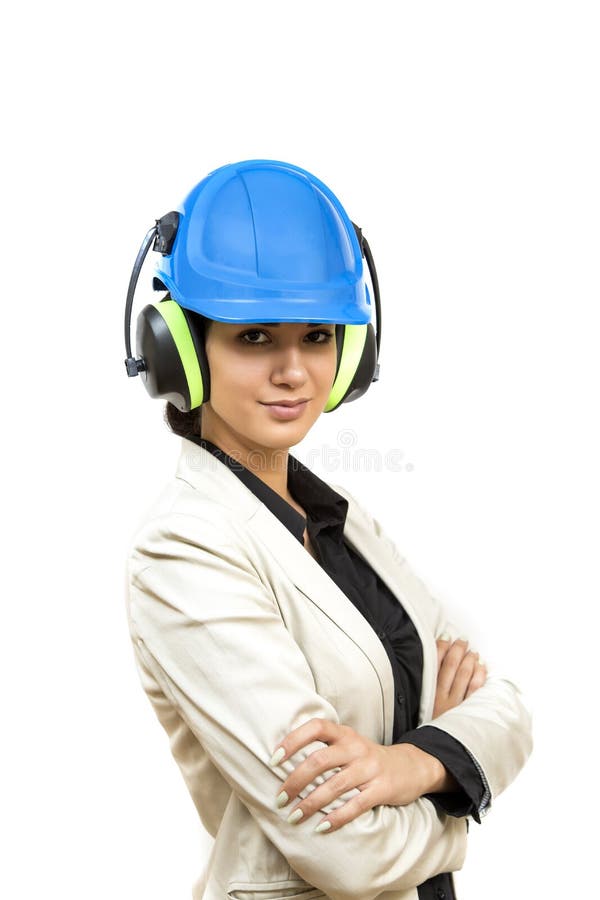 Vrouw met beschermende workwear royalty-vrije stock foto's Vrouw met beschermende workwear royalty-vrije stock foto's