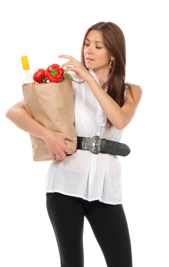 Vrouw met kruidenierswinkel het winkelen zak stock fotografie Vrouw met kruidenierswinkel het winkelen zak stock fotografie