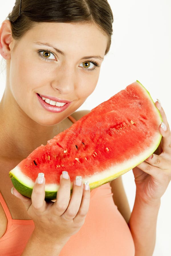 Portrait of woman with water melon. Portrait of woman with water melon