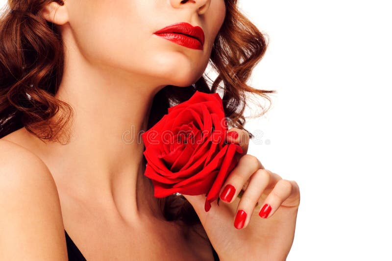 Vrouw met rode lippenstift royalty-vrije stock afbeelding Vrouw met rode lippenstift royalty-vrije stock afbeelding