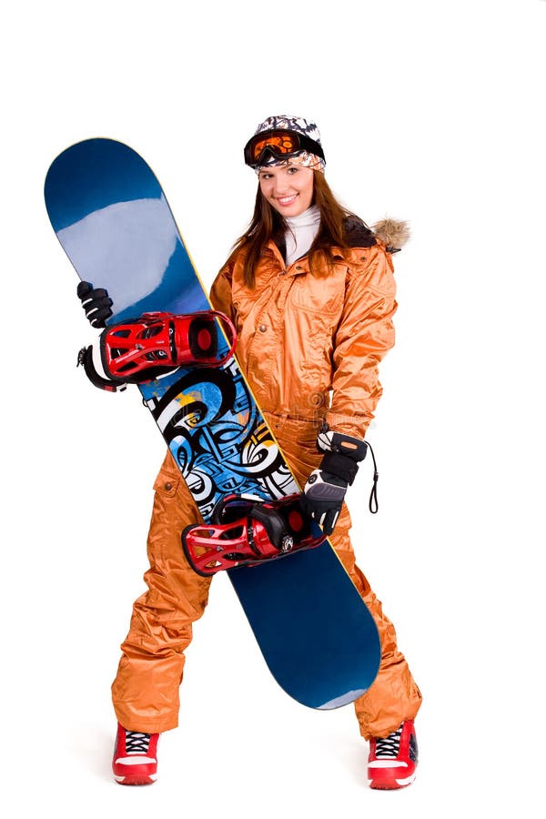 Vrouw met snowboard royalty-vrije stock fotografie Vrouw met snowboard royalty-vrije stock fotografie