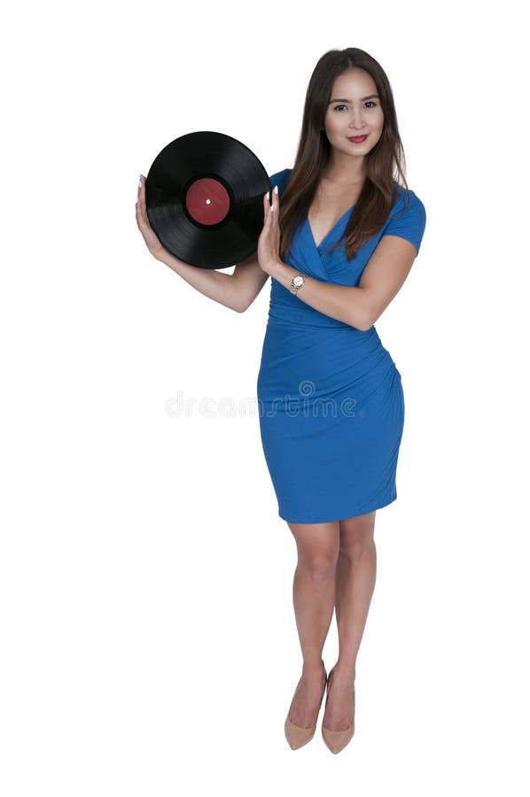 Vrouw met vinylverslag royalty-vrije stock fotografie Vrouw met vinylverslag royalty-vrije stock fotografie