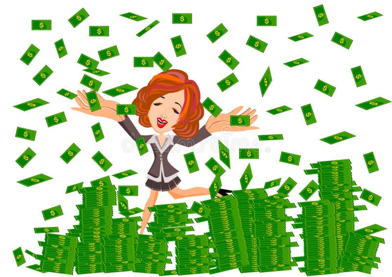 Vrouw onder geldregen stock illustratie Vrouw onder geldregen stock illustratie