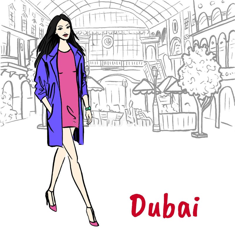 Vrouw in winkelcomplex stock illustratie