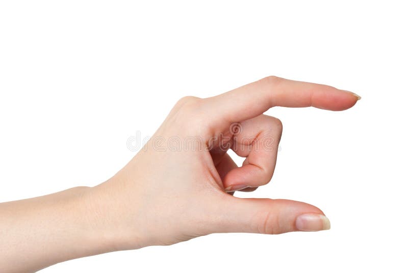 Vrouwelijke hand die vasthoudt of meet, geïsoleerde gebaar royalty-vrije stock foto