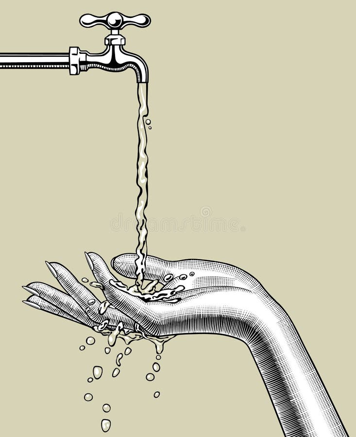 Vrouwelijke palm omhoog onder een stroom van water afname van een kraan vector illustratie Vrouwelijke palm omhoog onder een stroom van water afname van een kraan vector illustratie