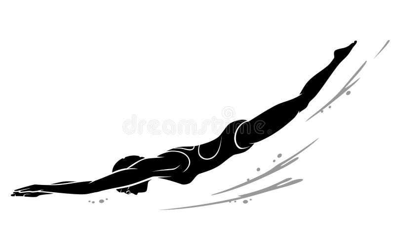 Vrouwelijke zwemmer silhouette duve onderwater