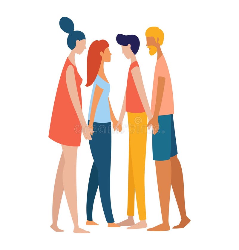 Vrouwen en mannen handen van de polyamorist de vrolijke homoseksuele lesbische holding samen royalty-vrije illustratie Vrouwen en mannen handen van de polyamorist de vrolijke homoseksuele lesbische holding samen royalty-vrije illustratie