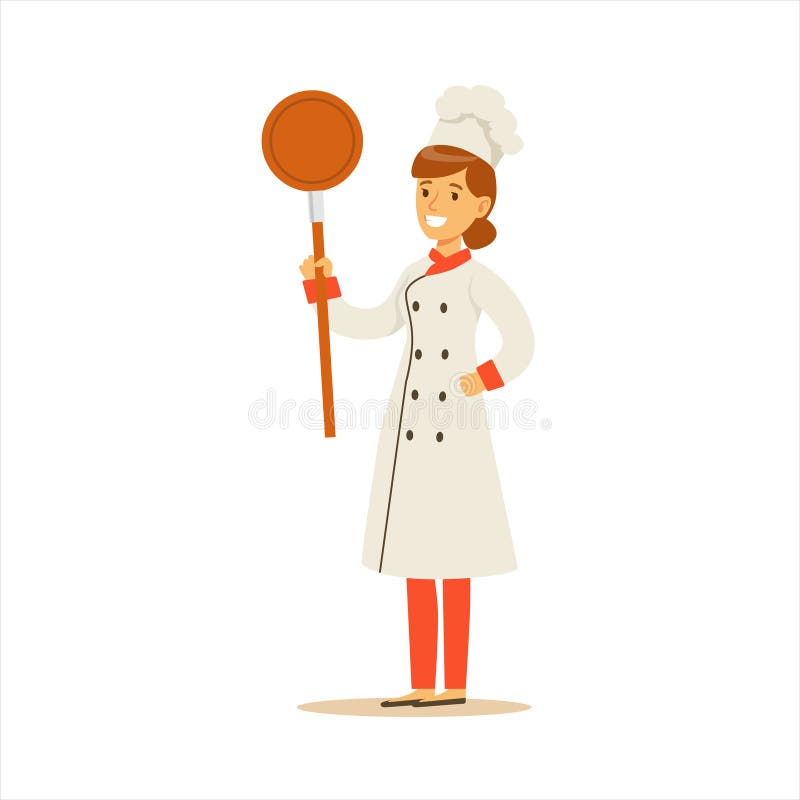 Vrouwen Professionele Kokende Chef-kok Working In Restaurant die Klassieke Traditionele Eenvormig met Bradend Pan Cartoon dragen stock illustratie Vrouwen Professionele Kokende Chef-kok Working In Restaurant die Klassieke Traditionele Eenvormig met Bradend Pan Cartoon dragen stock illustratie