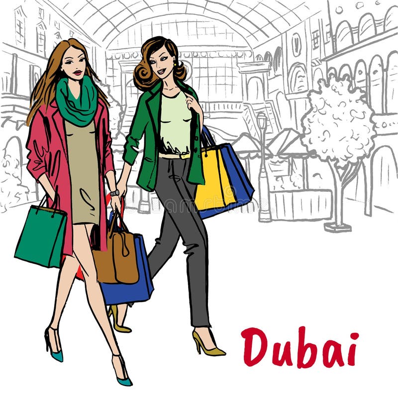 Vrouwen in een winkelcentrum stock illustratie