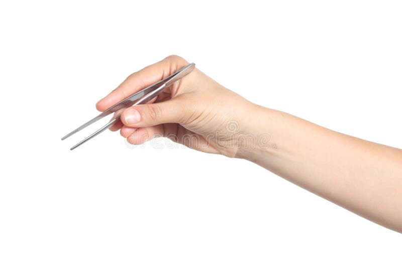 Vrouwenhand die een pincet gebruikt royalty-vrije stock afbeelding
