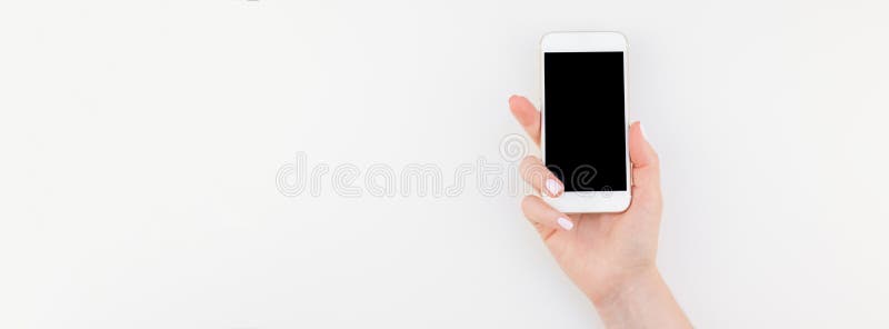 Vrouwenhand met smartphone-mockup stock foto