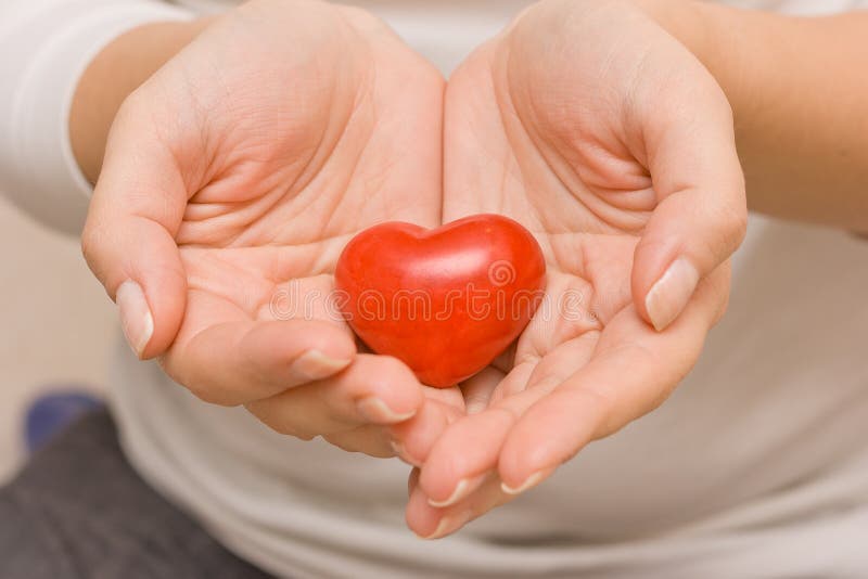 Vrouwenhanden die een klein rood hart houden Liefde geluk zorg Gezondheidszorg De dag van de valentijnskaart stock afbeelding Vrouwenhanden die een klein rood hart houden Liefde geluk zorg Gezondheidszorg De dag van de valentijnskaart stock afbeelding