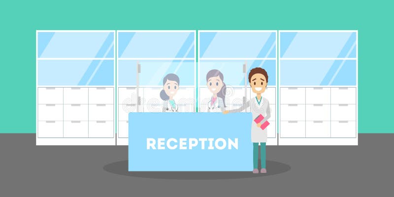 Vrouwenzitting bij het bureau in het ziekenhuis vector illustratie Vrouwenzitting bij het bureau in het ziekenhuis vector illustratie