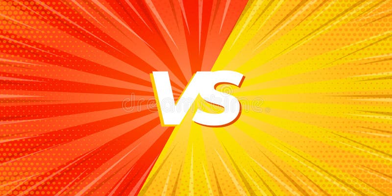 Vs versus achtergrondconfrontatie rood en geel glanzend pop kunstlicht tegen achtergrond blast vonken sjabloon blanco lay-out sjab