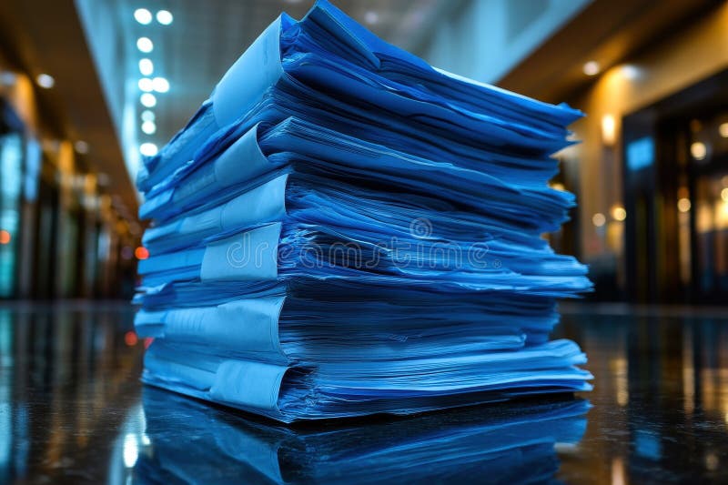 Vue abstraite d'un bureau encombré avec des documents empilant le stress de surcharge de travail et les défis de productivité images libres de droits
