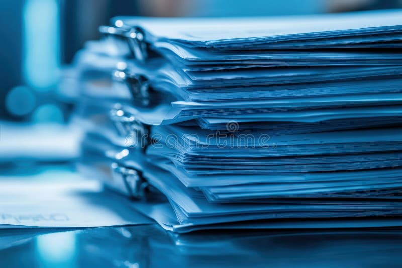 Vue abstraite d'un bureau encombré avec des documents empilant le stress de surcharge de travail et les défis de productivité photo stock