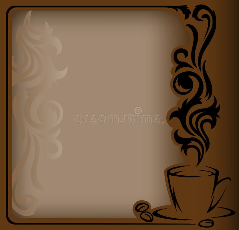 Antique frame with a stylized a cup of coffee and coffee beans. Antique frame with a stylized a cup of coffee and coffee beans