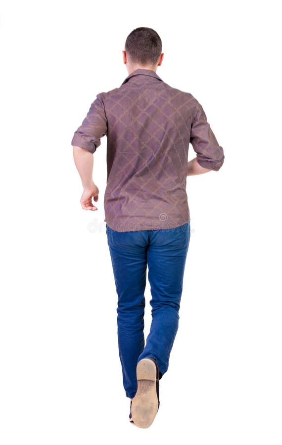 Vue arrière d'homme courant dans la chemise brune photos libres de droits Vue arrière d'homme courant dans la chemise brune photos libres de droits
