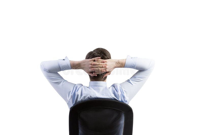 Vue arrière de l'homme d'affaires de détente dans la chaise de bureau images stock Vue arrière de l'homme d'affaires de détente dans la chaise de bureau images stock