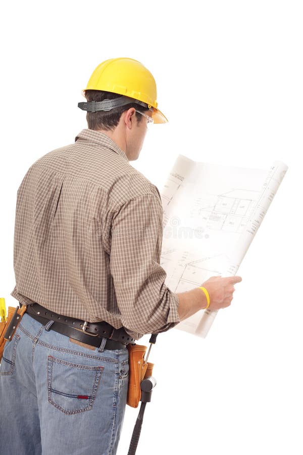 Vue arrière des plans du relevé d'ouvrier image stock