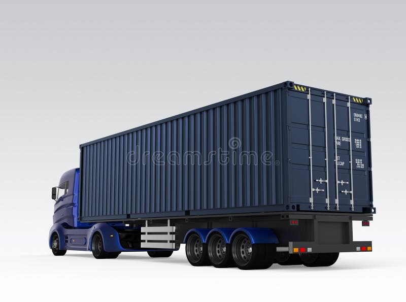 Vue arrière du camion bleu de récipient d'isolement sur le fond gris illustration stock Vue arrière du camion bleu de récipient d'isolement sur le fond gris illustration stock