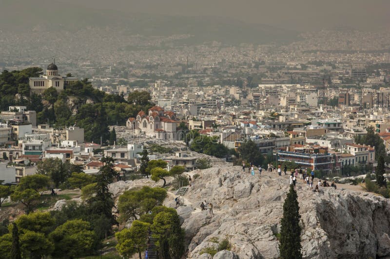 Vue au-dessus d'Athènes d'Acropole photographie stock libre de droits